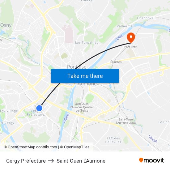 Cergy Préfecture to Saint-Ouen-L'Aumone map