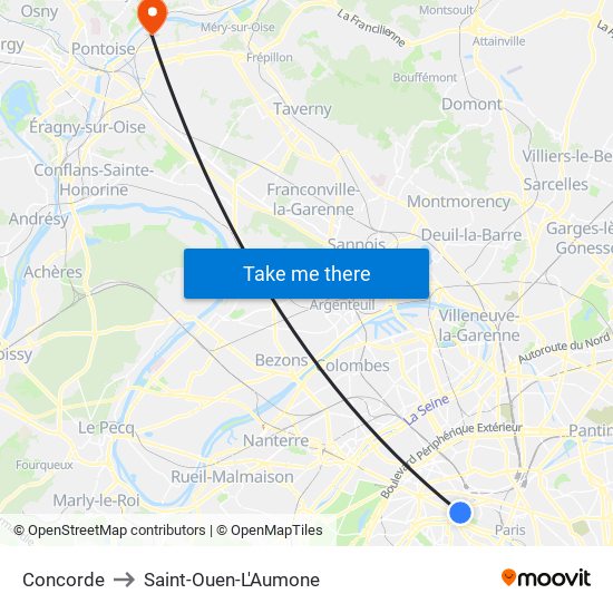 Concorde to Saint-Ouen-L'Aumone map