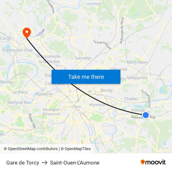 Gare de Torcy to Saint-Ouen-L'Aumone map