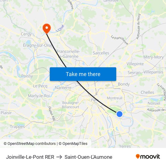 Joinville-Le-Pont RER to Saint-Ouen-L'Aumone map
