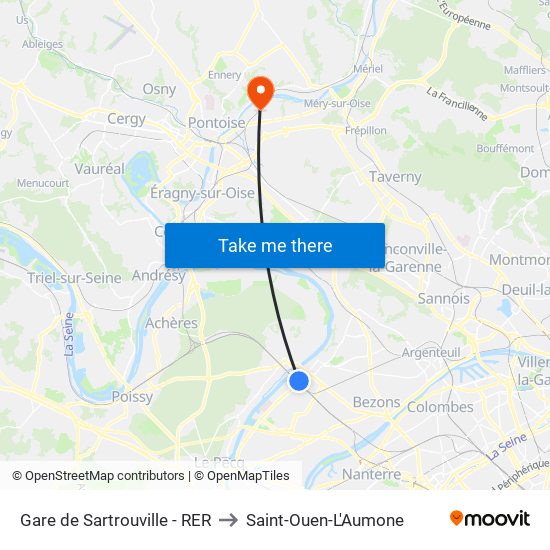 Gare de Sartrouville - RER to Saint-Ouen-L'Aumone map