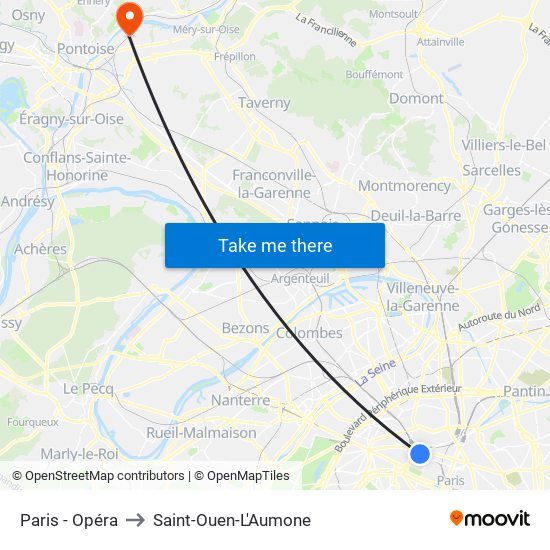 Paris - Opéra to Saint-Ouen-L'Aumone map
