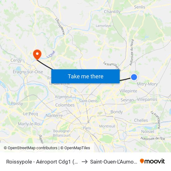 Roissypole - Aéroport Cdg1 (E2) to Saint-Ouen-L'Aumone map