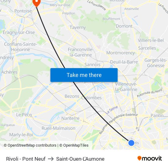 Rivoli - Pont Neuf to Saint-Ouen-L'Aumone map