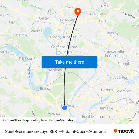 Saint-Germain-En-Laye RER to Saint-Ouen-L'Aumone map