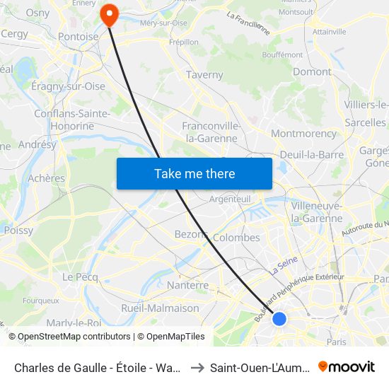 Charles de Gaulle - Étoile - Wagram to Saint-Ouen-L'Aumone map
