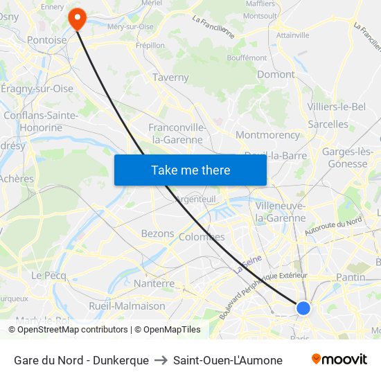 Gare du Nord - Dunkerque to Saint-Ouen-L'Aumone map