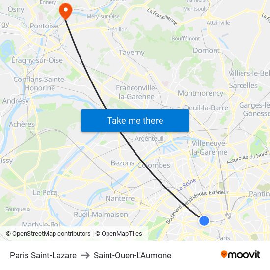 Paris Saint-Lazare to Saint-Ouen-L'Aumone map