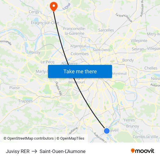 Juvisy RER to Saint-Ouen-L'Aumone map