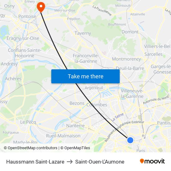 Haussmann Saint-Lazare to Saint-Ouen-L'Aumone map