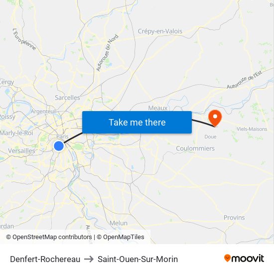 Denfert-Rochereau to Saint-Ouen-Sur-Morin map