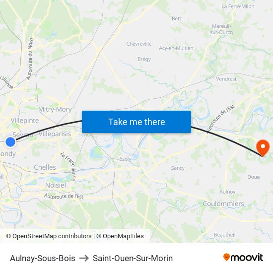 Aulnay-Sous-Bois to Saint-Ouen-Sur-Morin map