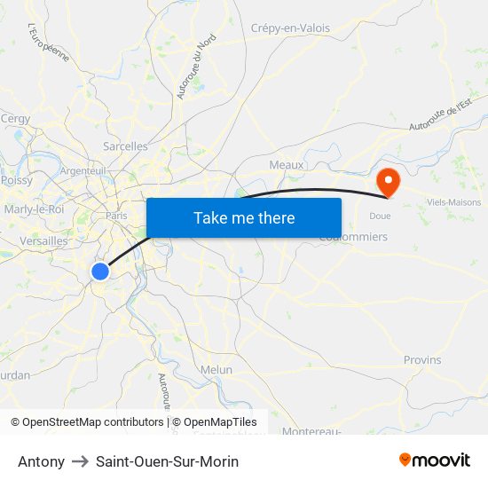Antony to Saint-Ouen-Sur-Morin map