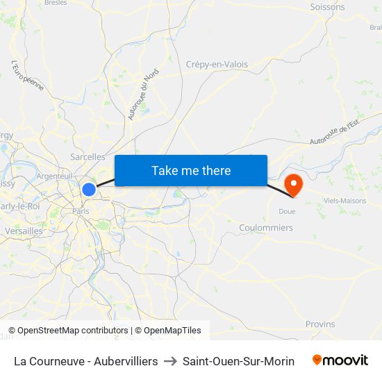La Courneuve - Aubervilliers to Saint-Ouen-Sur-Morin map