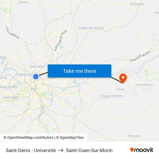 Saint-Denis - Université to Saint-Ouen-Sur-Morin map