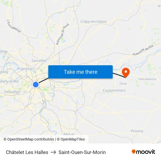 Châtelet Les Halles to Saint-Ouen-Sur-Morin map