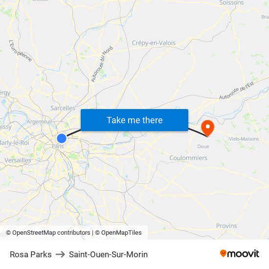 Rosa Parks to Saint-Ouen-Sur-Morin map