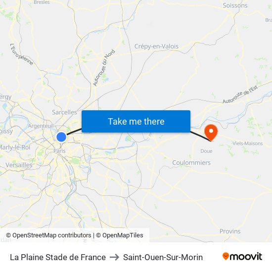 La Plaine Stade de France to Saint-Ouen-Sur-Morin map
