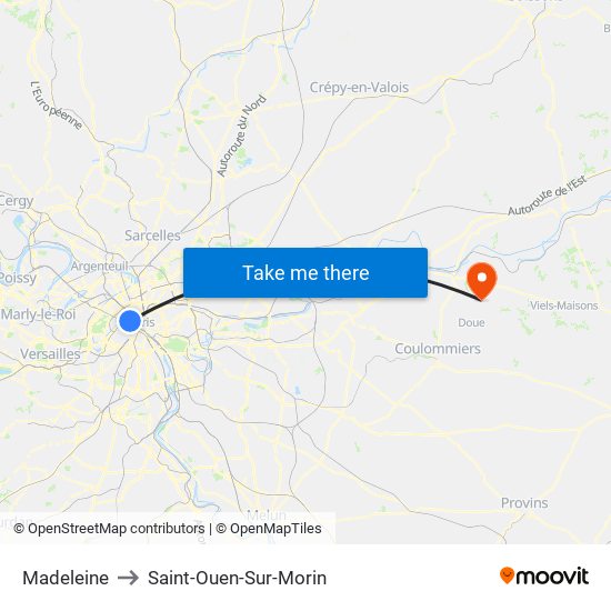 Madeleine to Saint-Ouen-Sur-Morin map