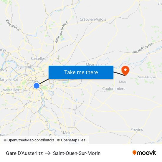 Gare D'Austerlitz to Saint-Ouen-Sur-Morin map