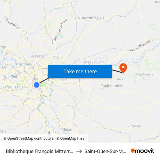 Bibliothèque François Mitterrand to Saint-Ouen-Sur-Morin map
