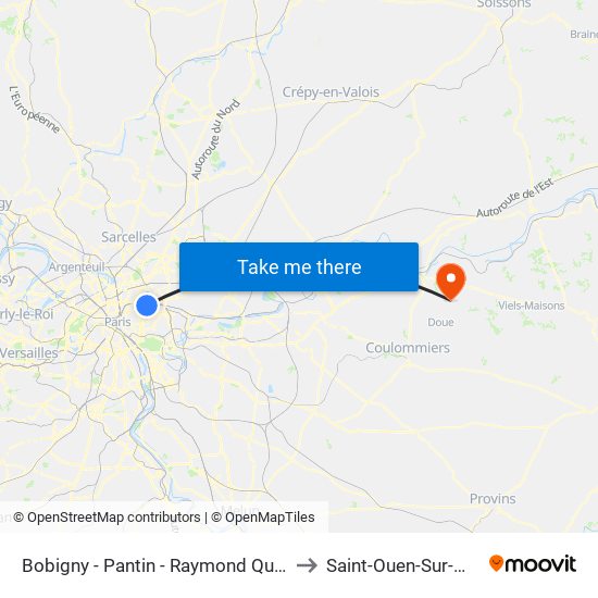 Bobigny - Pantin - Raymond Queneau to Saint-Ouen-Sur-Morin map