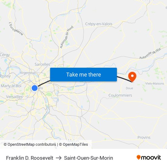Franklin D. Roosevelt to Saint-Ouen-Sur-Morin map