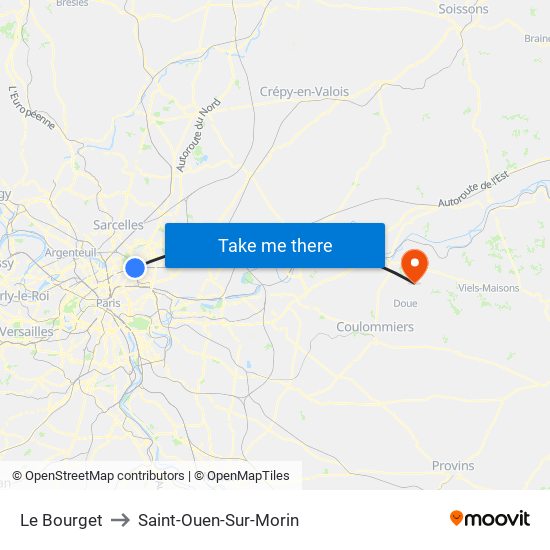 Le Bourget to Saint-Ouen-Sur-Morin map