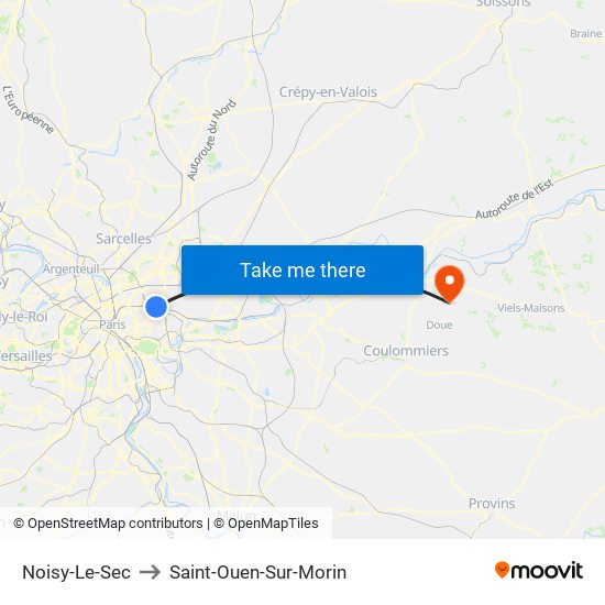 Noisy-Le-Sec to Saint-Ouen-Sur-Morin map
