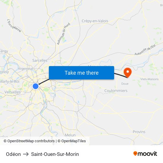 Odéon to Saint-Ouen-Sur-Morin map