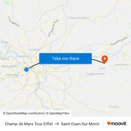 Champ de Mars Tour Eiffel to Saint-Ouen-Sur-Morin map