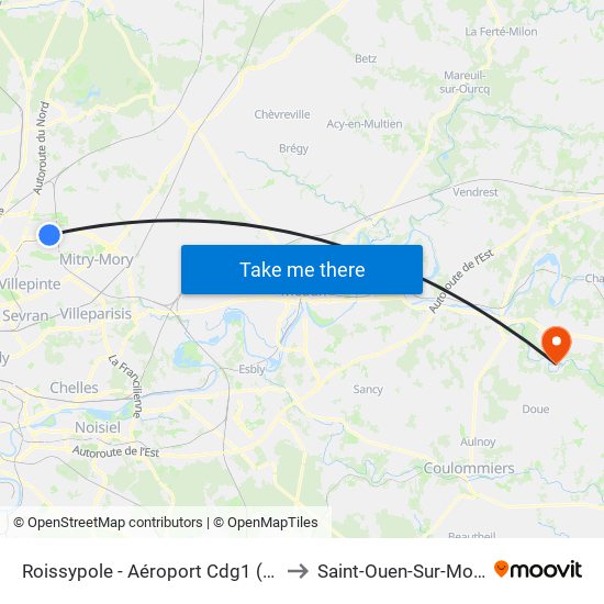 Roissypole - Aéroport Cdg1 (D3) to Saint-Ouen-Sur-Morin map