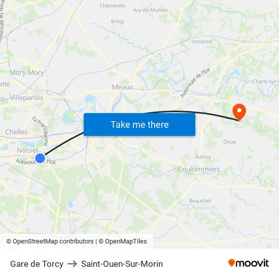 Gare de Torcy to Saint-Ouen-Sur-Morin map