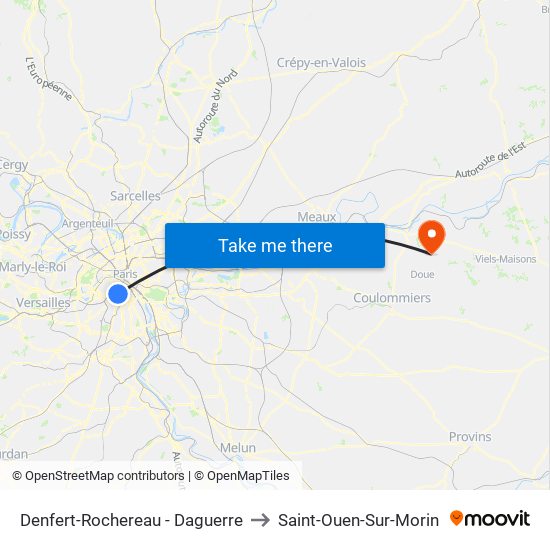 Denfert-Rochereau - Daguerre to Saint-Ouen-Sur-Morin map