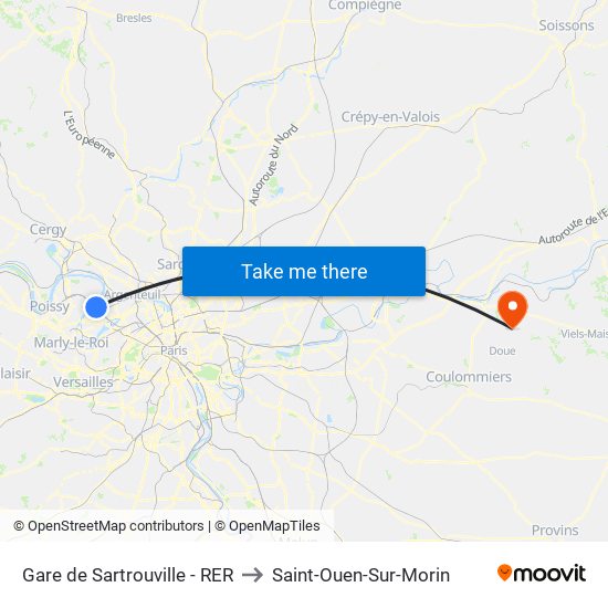 Gare de Sartrouville - RER to Saint-Ouen-Sur-Morin map