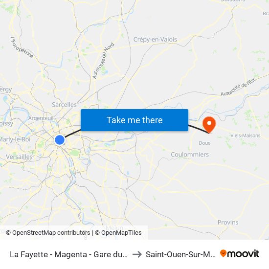 La Fayette - Magenta - Gare du Nord to Saint-Ouen-Sur-Morin map