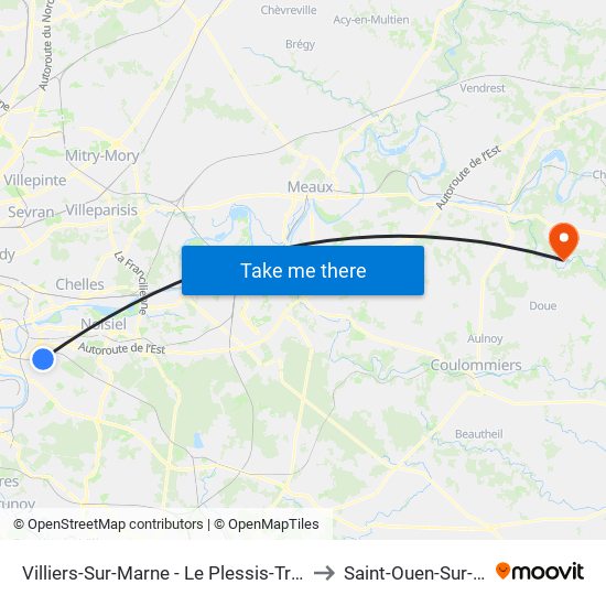 Villiers-Sur-Marne - Le Plessis-Trévise RER to Saint-Ouen-Sur-Morin map