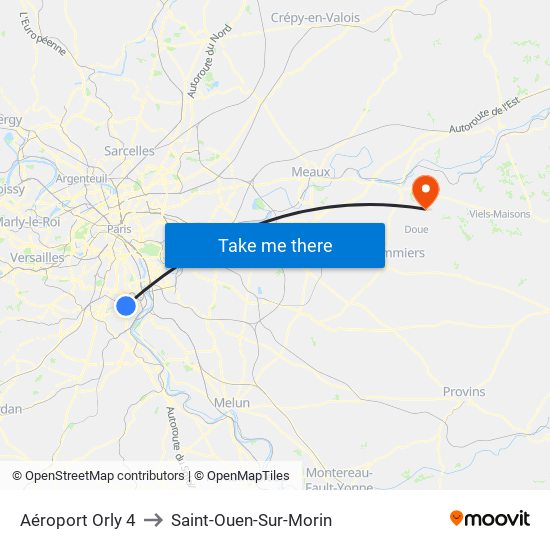 Aéroport Orly 4 to Saint-Ouen-Sur-Morin map