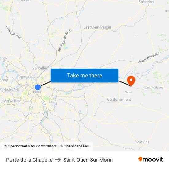 Porte de la Chapelle to Saint-Ouen-Sur-Morin map