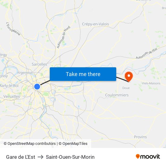 Gare de L'Est to Saint-Ouen-Sur-Morin map