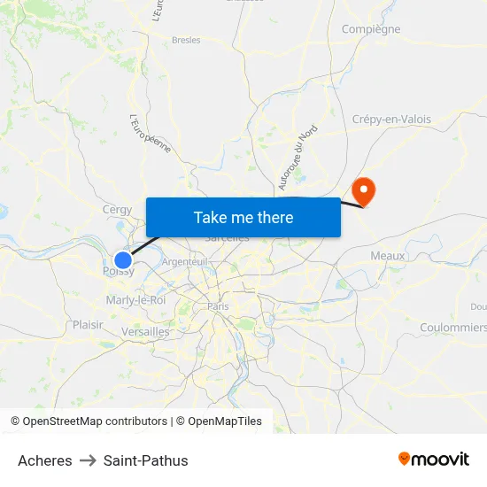 Acheres to Saint-Pathus map