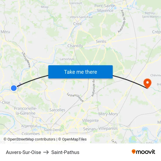 Auvers-Sur-Oise to Saint-Pathus map