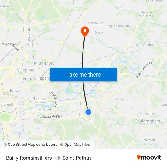 Bailly-Romainvilliers to Saint-Pathus map