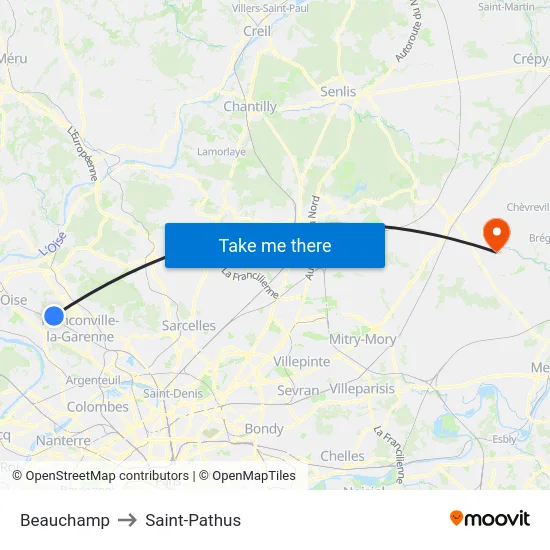 Beauchamp to Saint-Pathus map