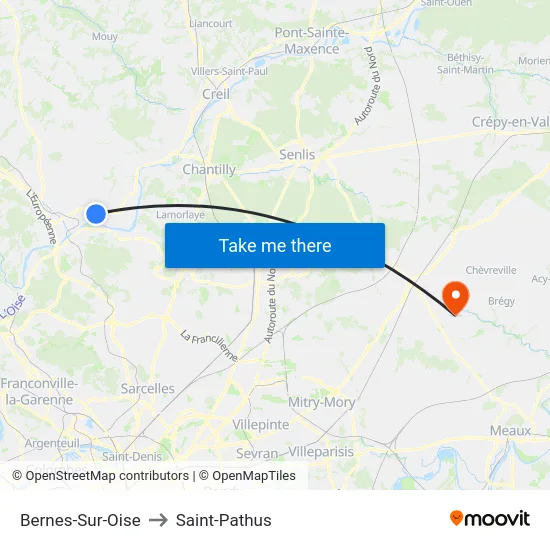 Bernes-Sur-Oise to Saint-Pathus map