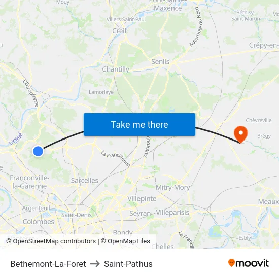 Bethemont-La-Foret to Saint-Pathus map