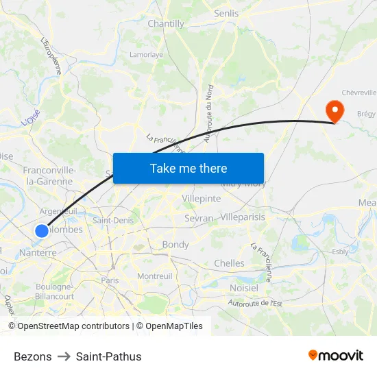 Bezons to Saint-Pathus map