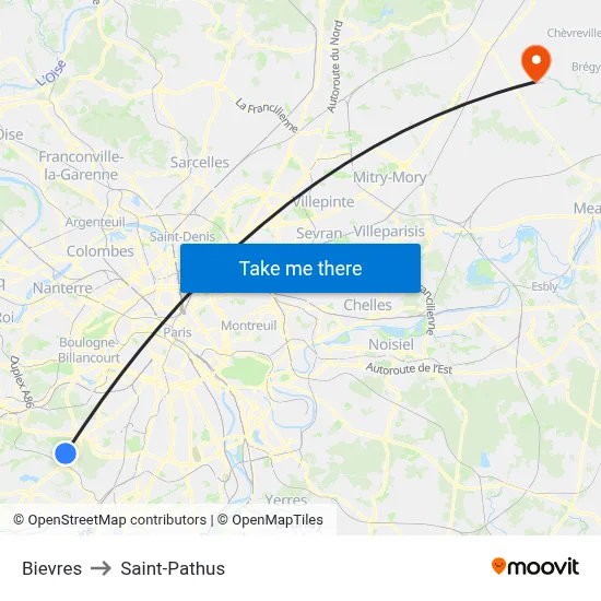 Bievres to Saint-Pathus map