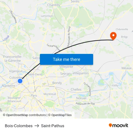 Bois-Colombes to Saint-Pathus map