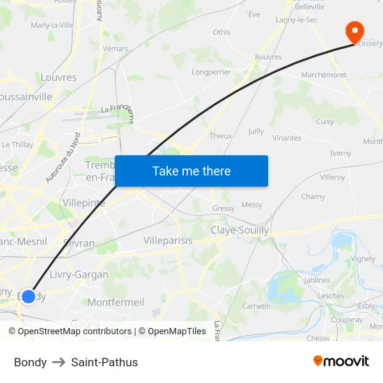 Bondy to Saint-Pathus map
